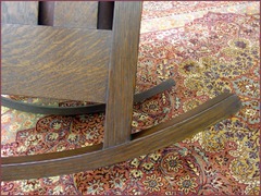 Detail of the steam-bent rocker, note the grain follows the curve of the rocker making it much stronger than rockers not steam bent.